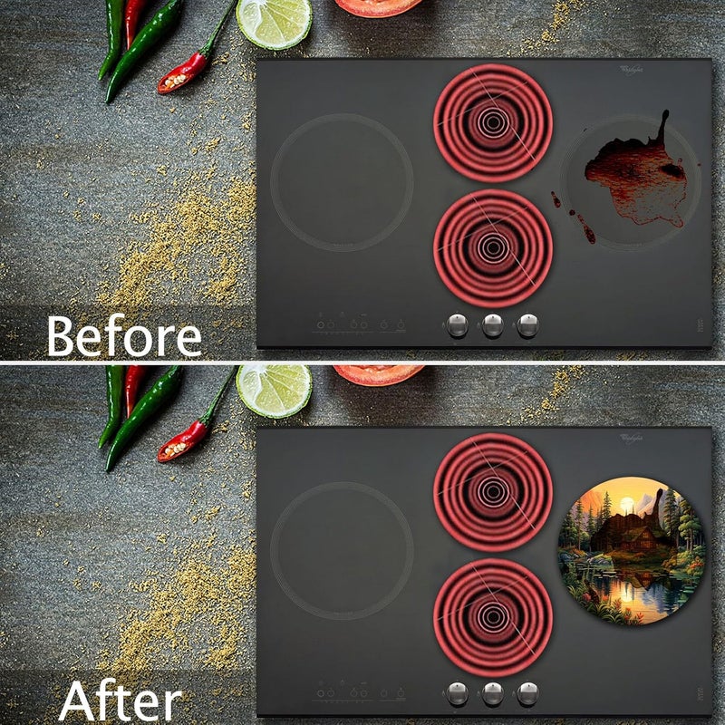 Tucocoo 4 Pieces Family Round Stove Burner Covers Set,2 Pieces 8 Inches and 2 Pieces 10 Inches,Black Gas Stove Burner Covers,Electric Stove Burner Covers,Four Seasons Forest Metal Stove Burner Cover Kits - Image 3